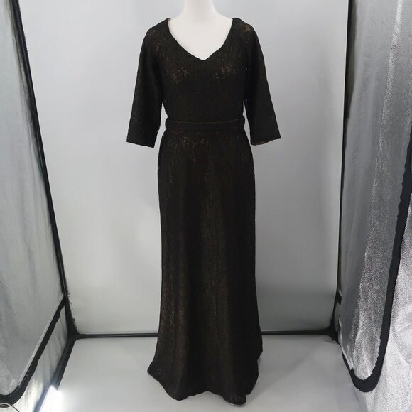 David Meister Dresses & Skirts - David Meister Women's Black 3/4 Sleeve Lace Gown w Nude Underlay Size 6
